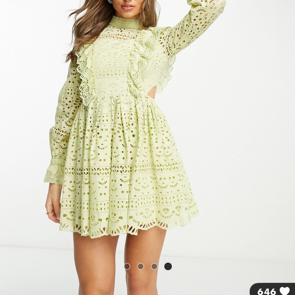 ASOS design lace mini dress with bow back detail in sage size US 4